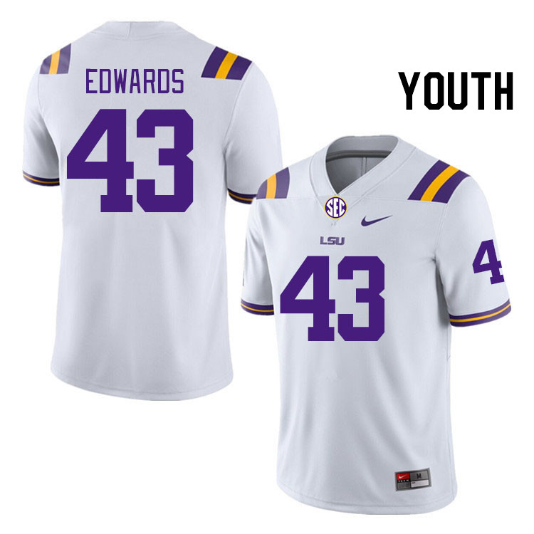 Youth #43 Ty'son Edwards LSU Tigers College Football Jerseys Stitched-White